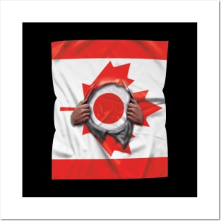 Japan Flag Canadian Flag Ripped - Gift for Japanese From Japan Posters and Art
